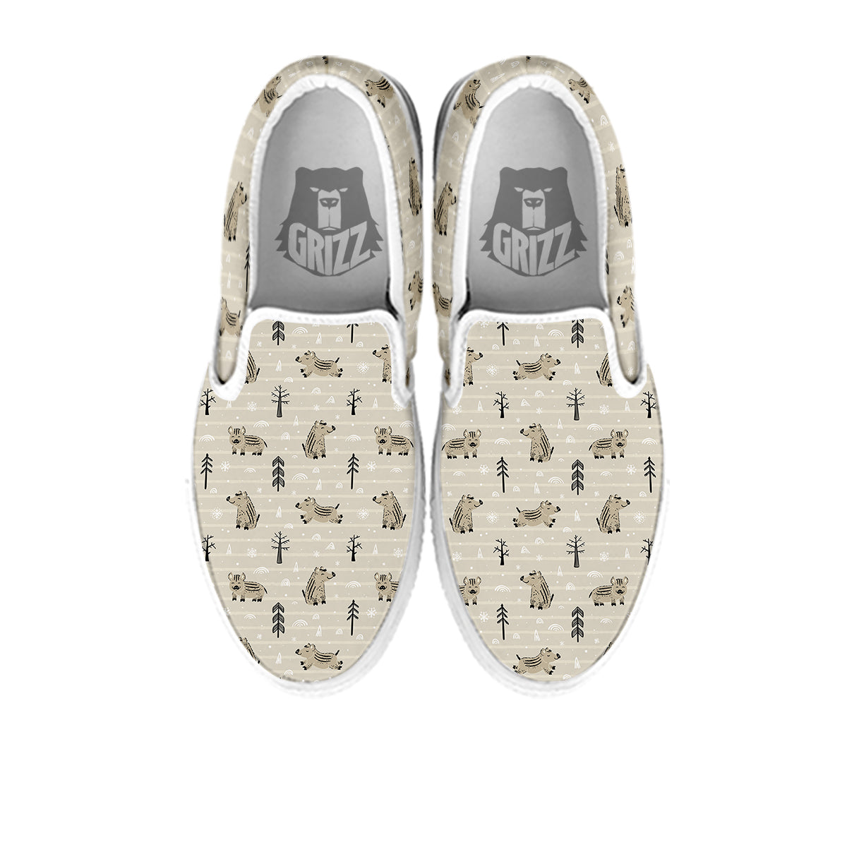 Boar Striped Print Pattern White Slip On Shoes-grizzshop