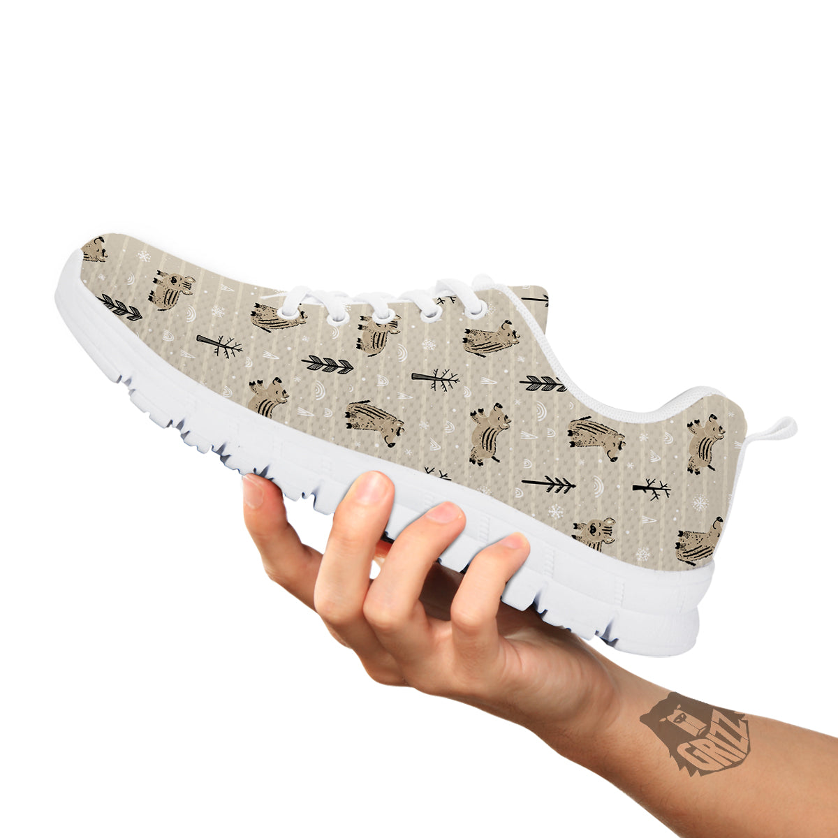 Boar Striped Print Pattern White Sneaker-grizzshop