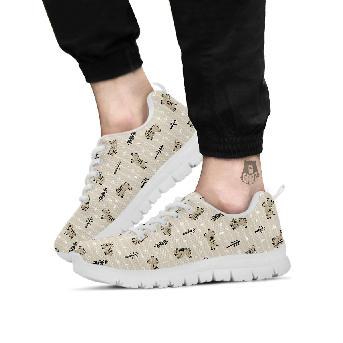 Boar Striped Print Pattern White Sneaker-grizzshop