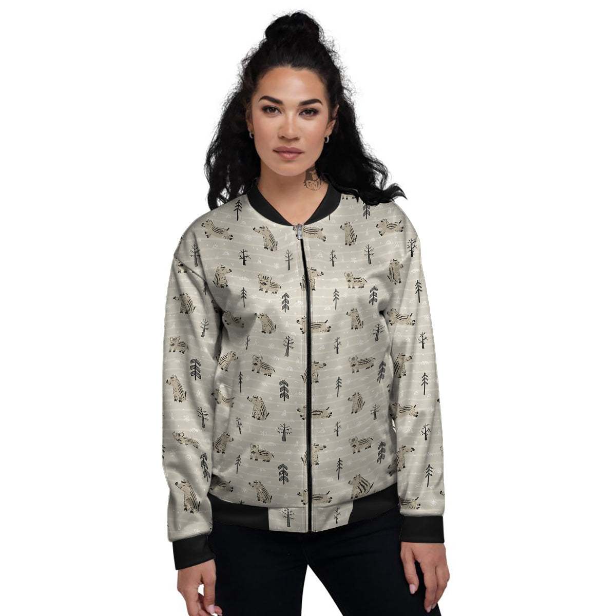 Boar Striped Print Pattern Women's Bomber Jacket-grizzshop