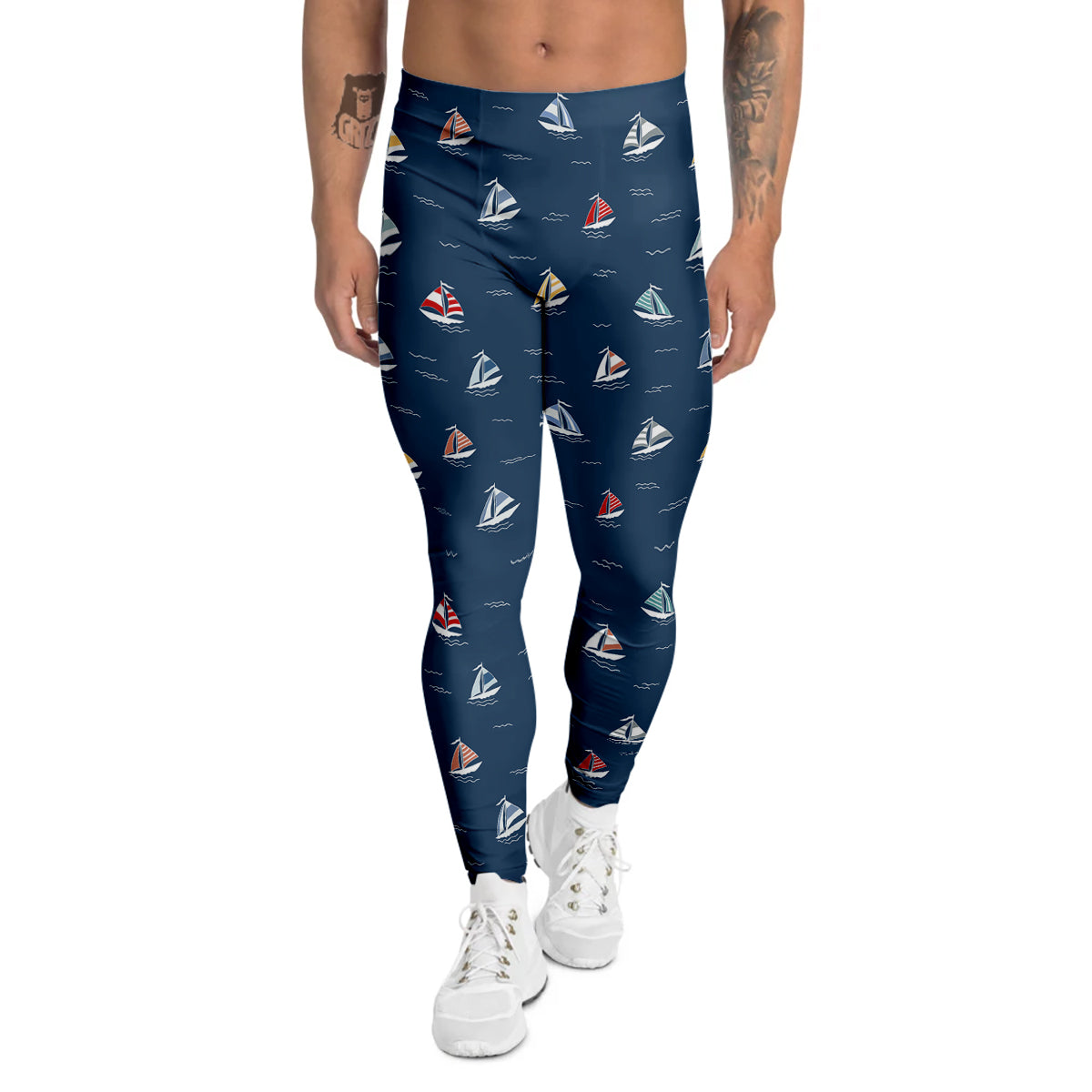 Boat Colorful Print Pattern Men's Leggings-grizzshop