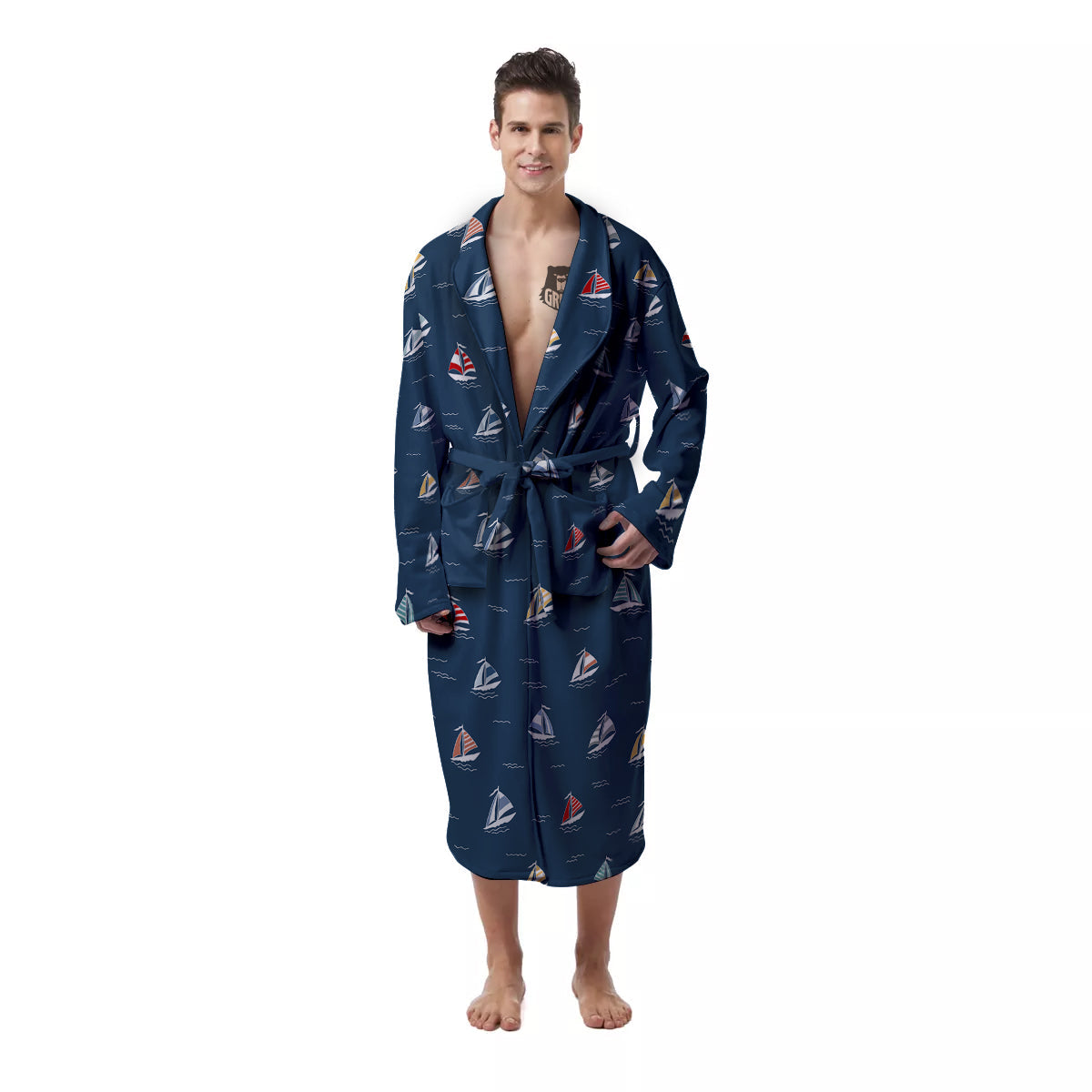 Boat Colorful Print Pattern Men's Robe-grizzshop
