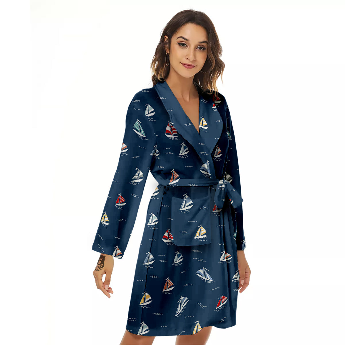 Boat Colorful Print Pattern Women's Robe-grizzshop