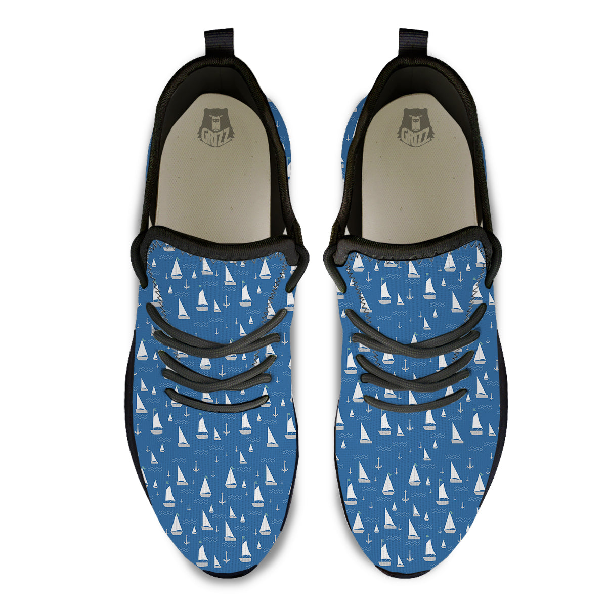 Boat Drawing Print Pattern Black Athletic Shoes-grizzshop