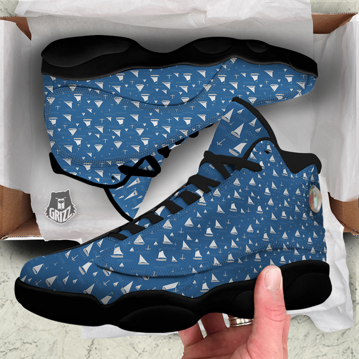 Boat Drawing Print Pattern Black Basketball Shoes-grizzshop