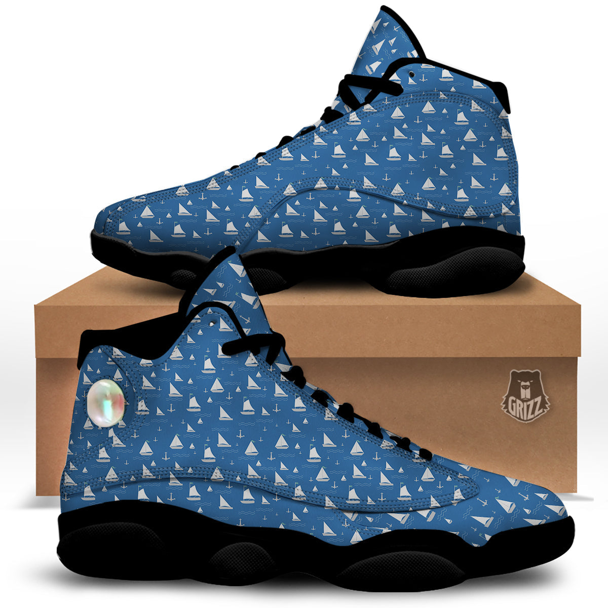 Boat Drawing Print Pattern Black Basketball Shoes-grizzshop