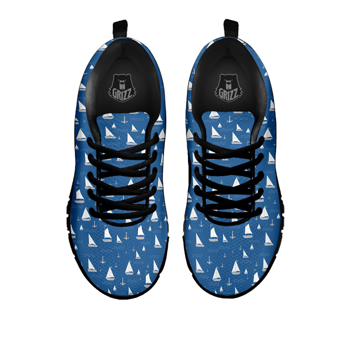 Boat Drawing Print Pattern Black Sneaker-grizzshop