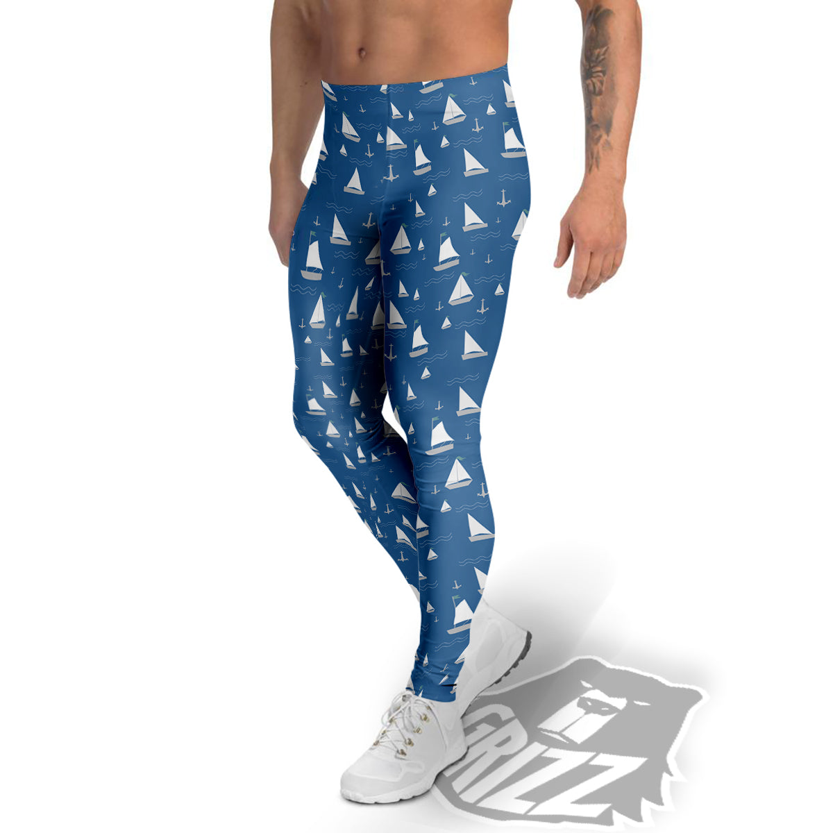 Boat Drawing Print Pattern Men's Leggings-grizzshop