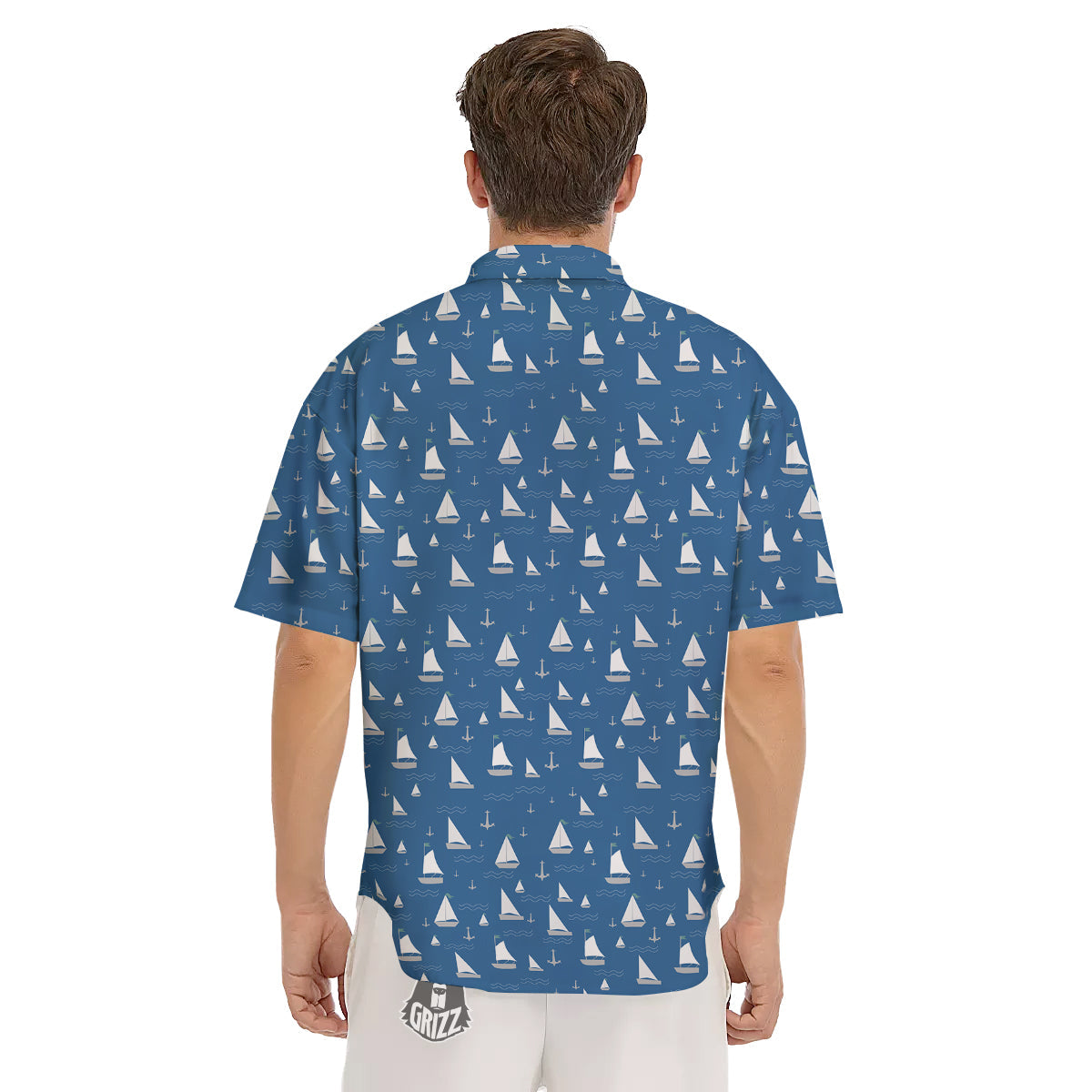 Boat Drawing Print Pattern Men's Short Sleeve Shirts-grizzshop