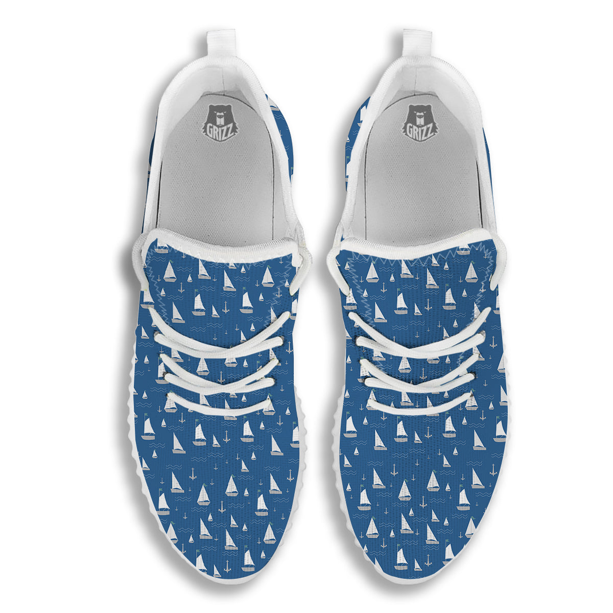 Boat Drawing Print Pattern White Walking Shoes-grizzshop