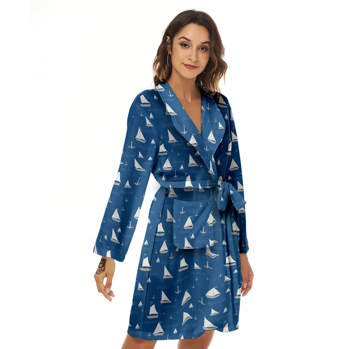 Boat Drawing Print Pattern Women's Robe-grizzshop