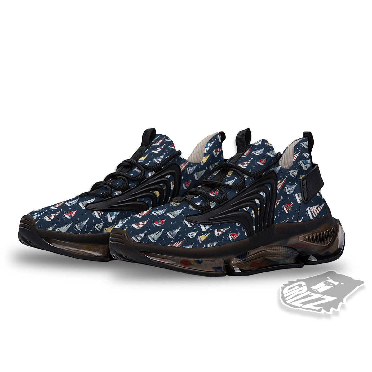 Boat On Sea Print Pattern Black Gym Shoes-grizzshop