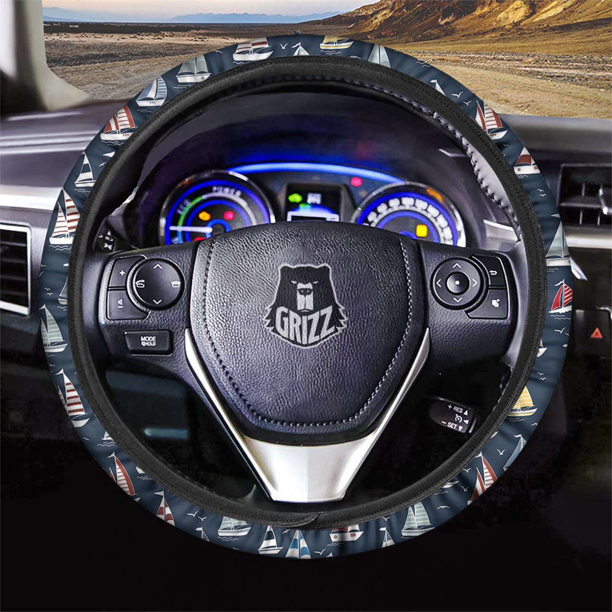 Boat On Sea Print Pattern Car Steering Wheel Cover-grizzshop