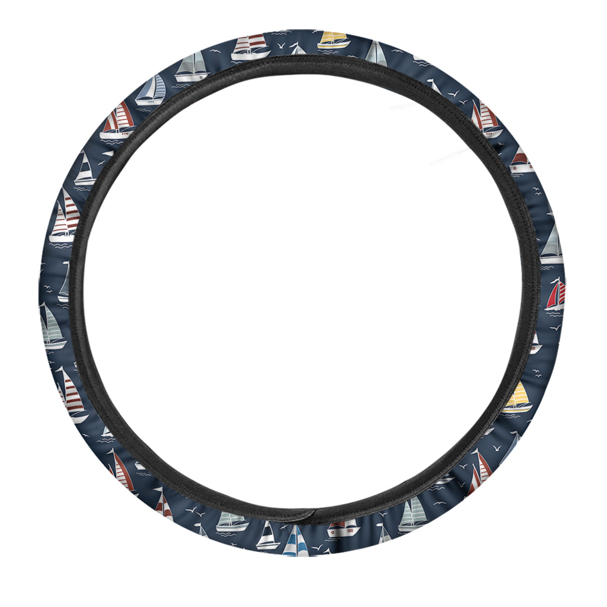 Boat On Sea Print Pattern Car Steering Wheel Cover-grizzshop