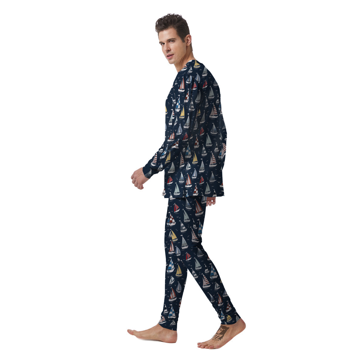 Boat On Sea Print Pattern Men's Pajamas-grizzshop