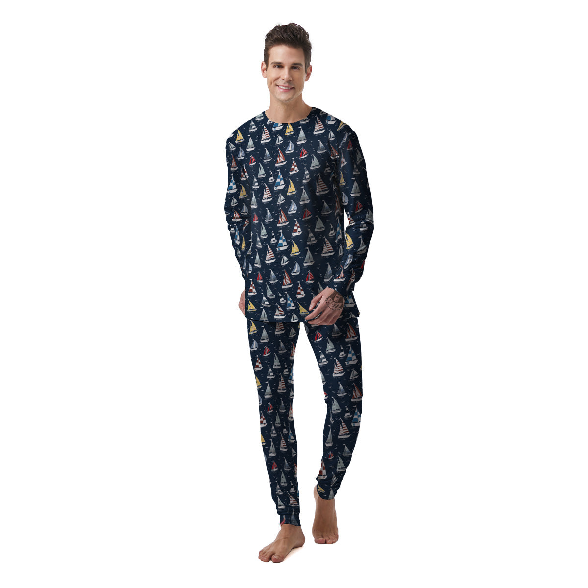 Boat On Sea Print Pattern Men's Pajamas-grizzshop