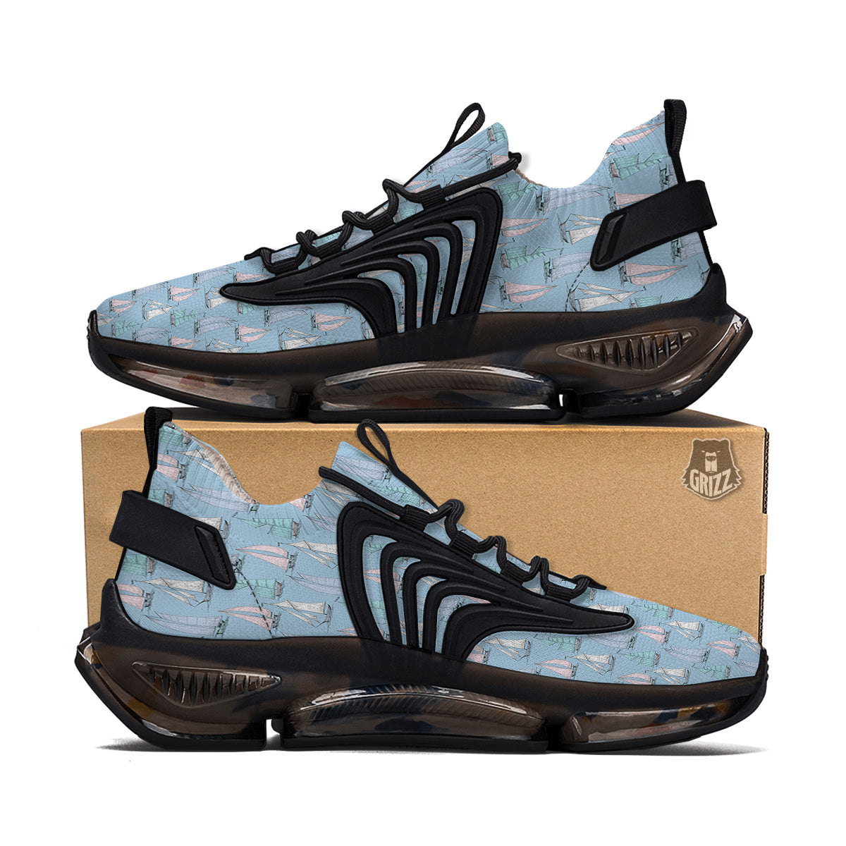 Boat Vintage Print Pattern Black Gym Shoes-grizzshop