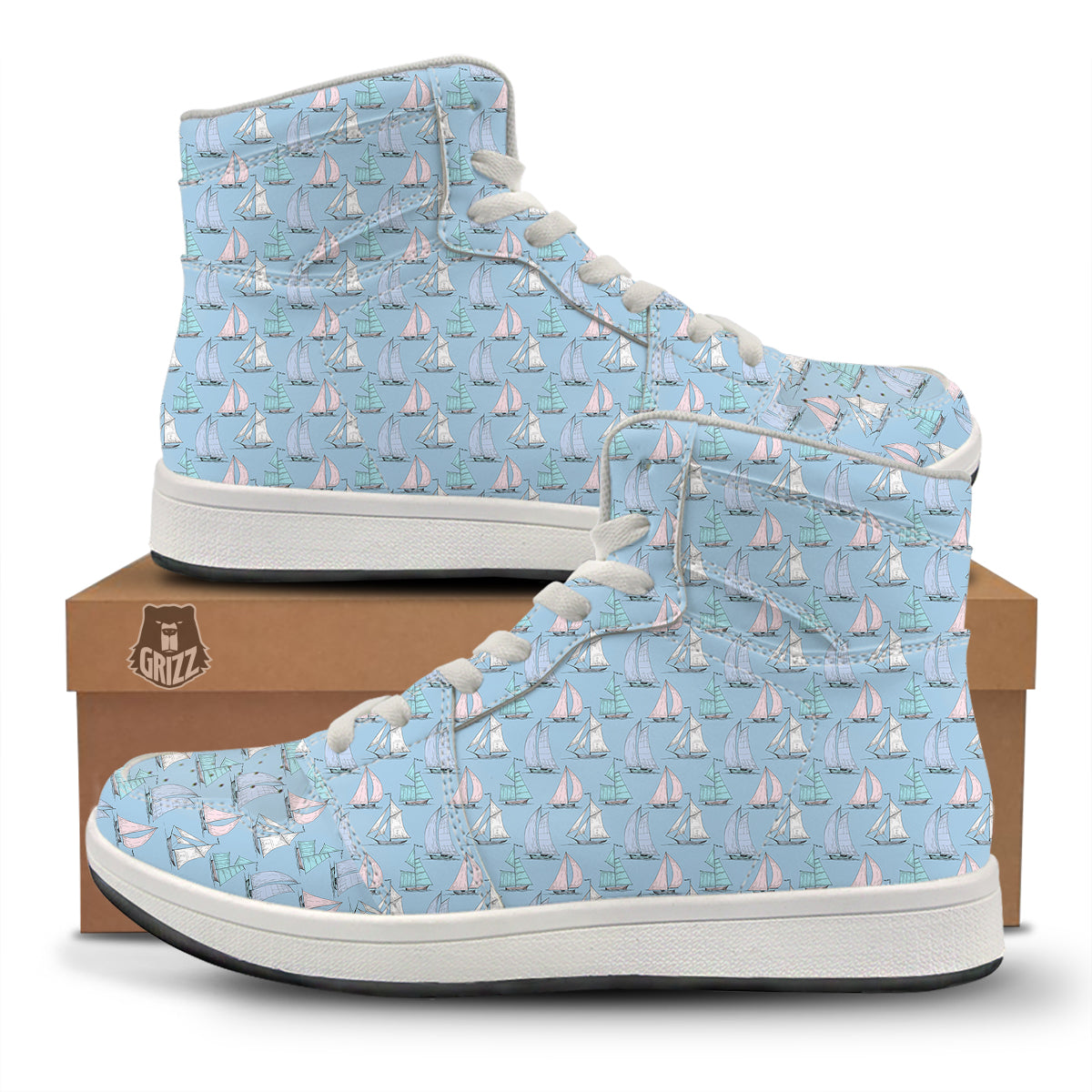 Boat Vintage Print Pattern High Top Sneakers-grizzshop