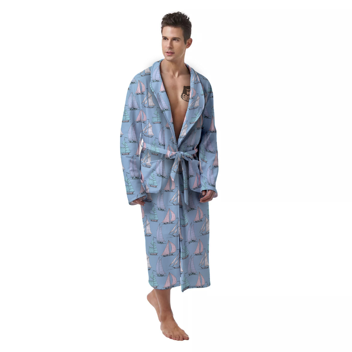 Boat Vintage Print Pattern Men's Robe-grizzshop