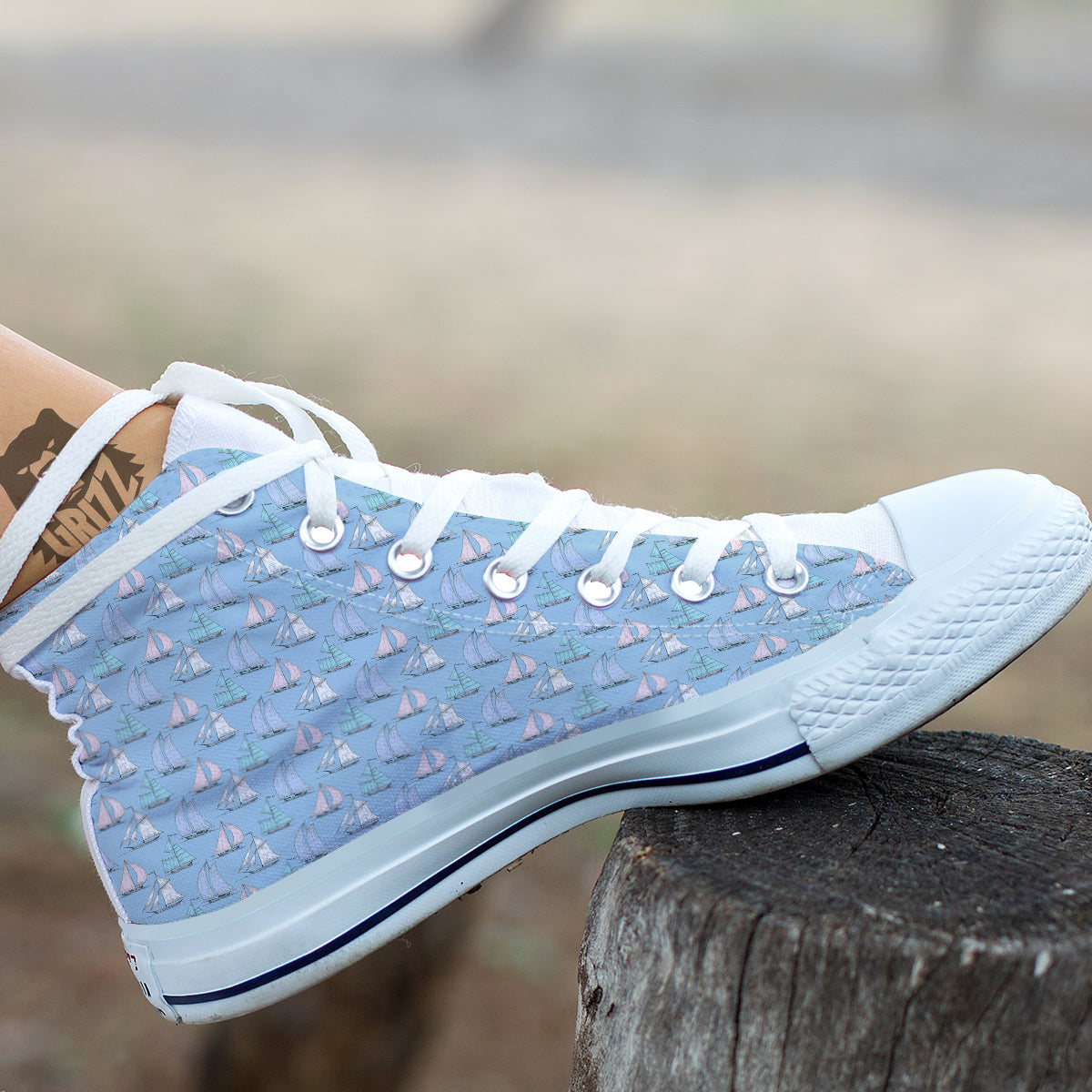 Boat Vintage Print Pattern White High Top Shoes-grizzshop