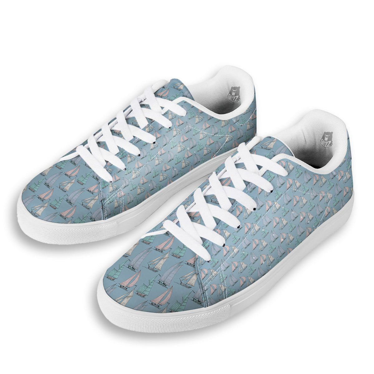 Boat Vintage Print Pattern White Low Top Sneakers-grizzshop
