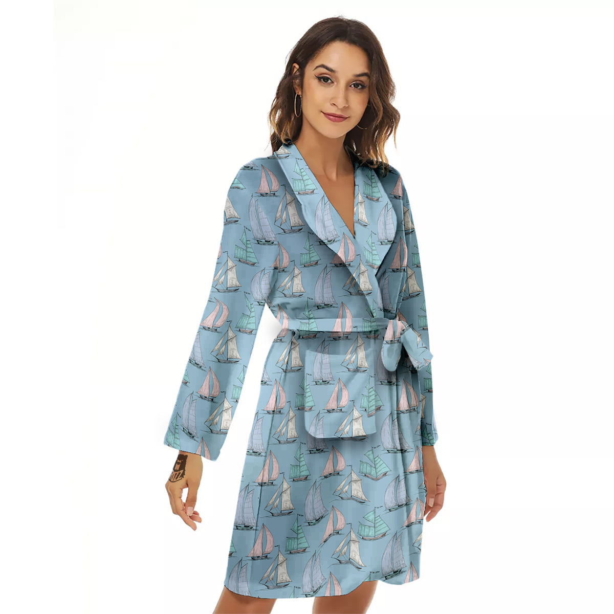 Boat Vintage Print Pattern Women's Robe-grizzshop