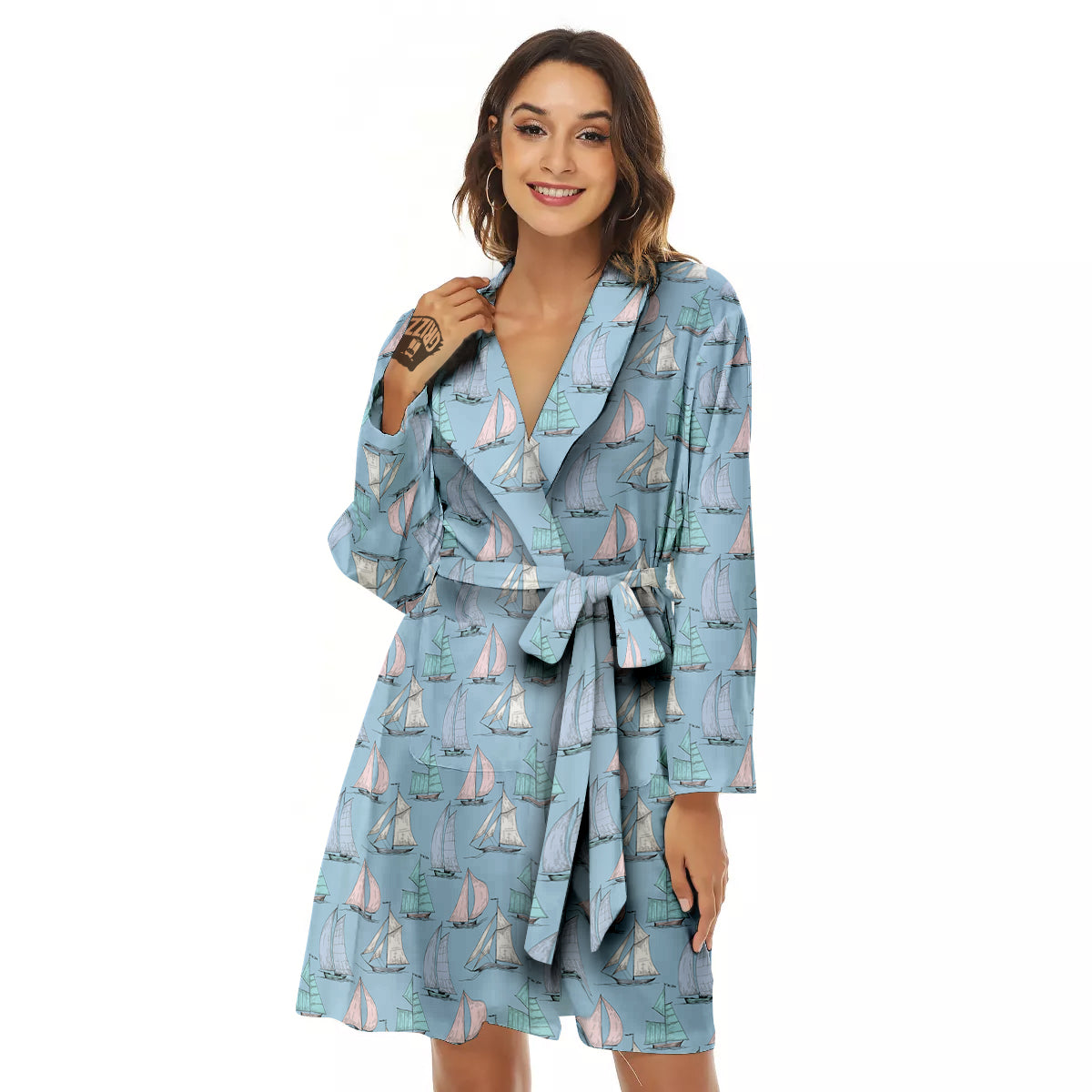 Boat Vintage Print Pattern Women's Robe-grizzshop