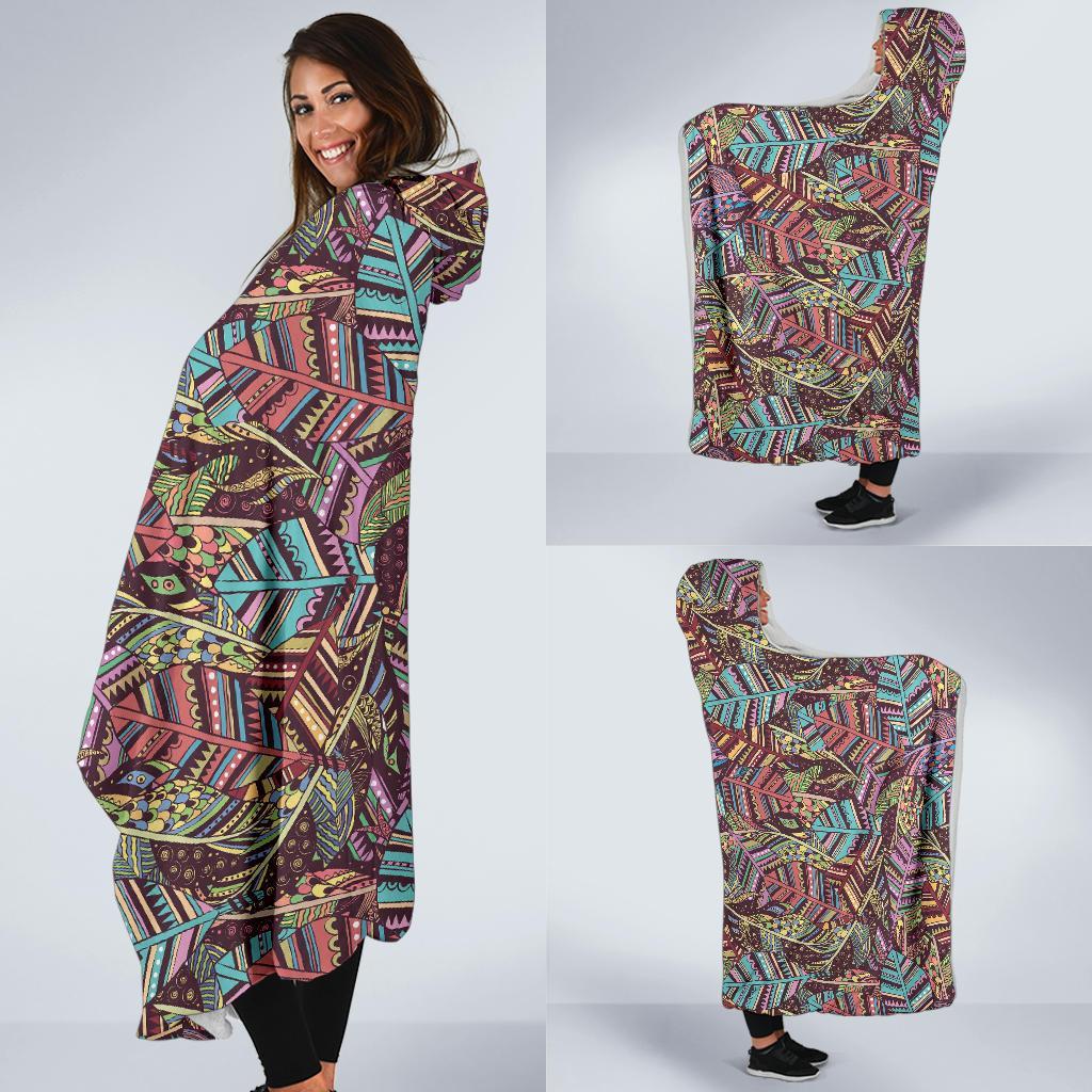 Bohemian Boho Pattern Print Hooded Blanket-grizzshop