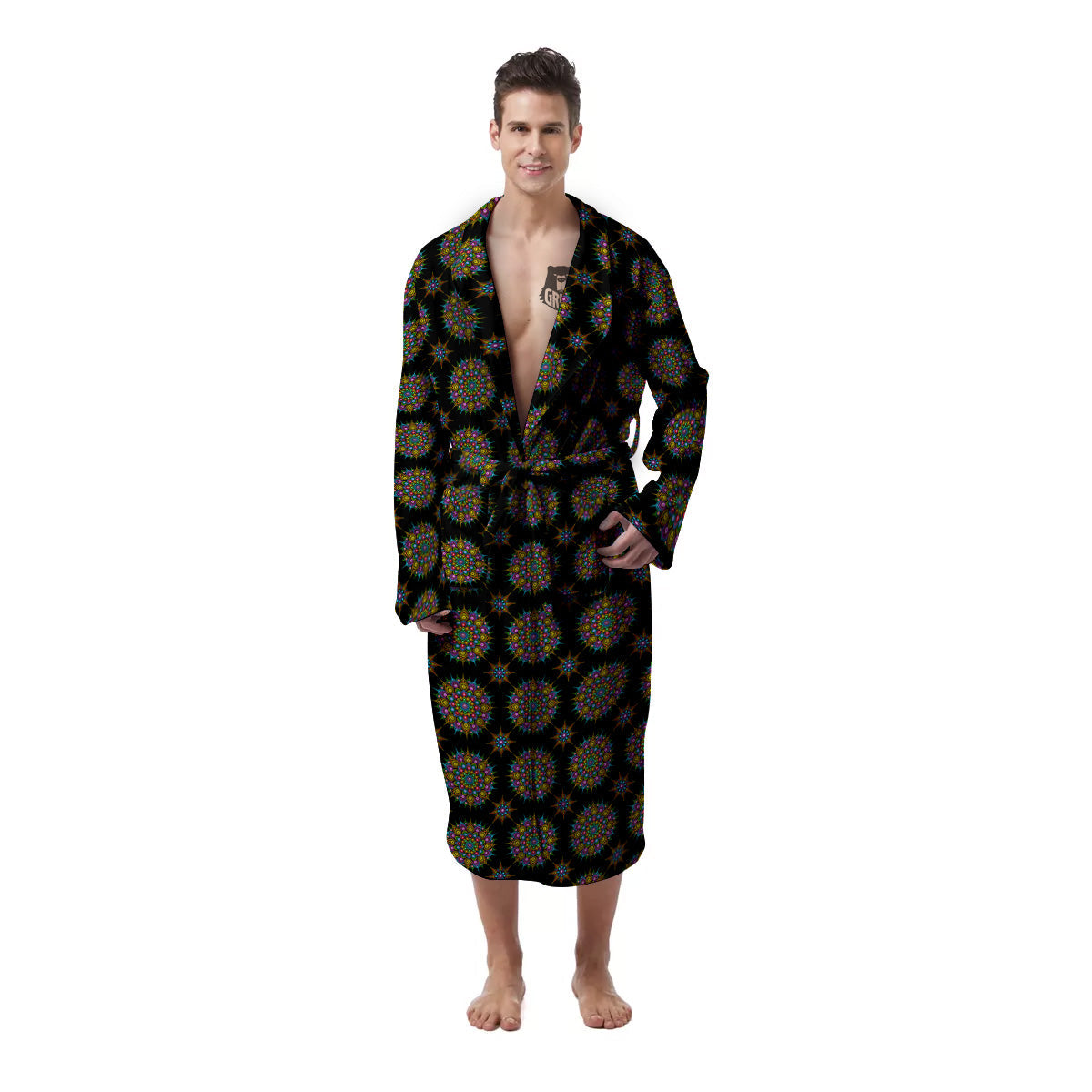 Bohemian Colorful Mandala Print Pattern Men's Robe-grizzshop