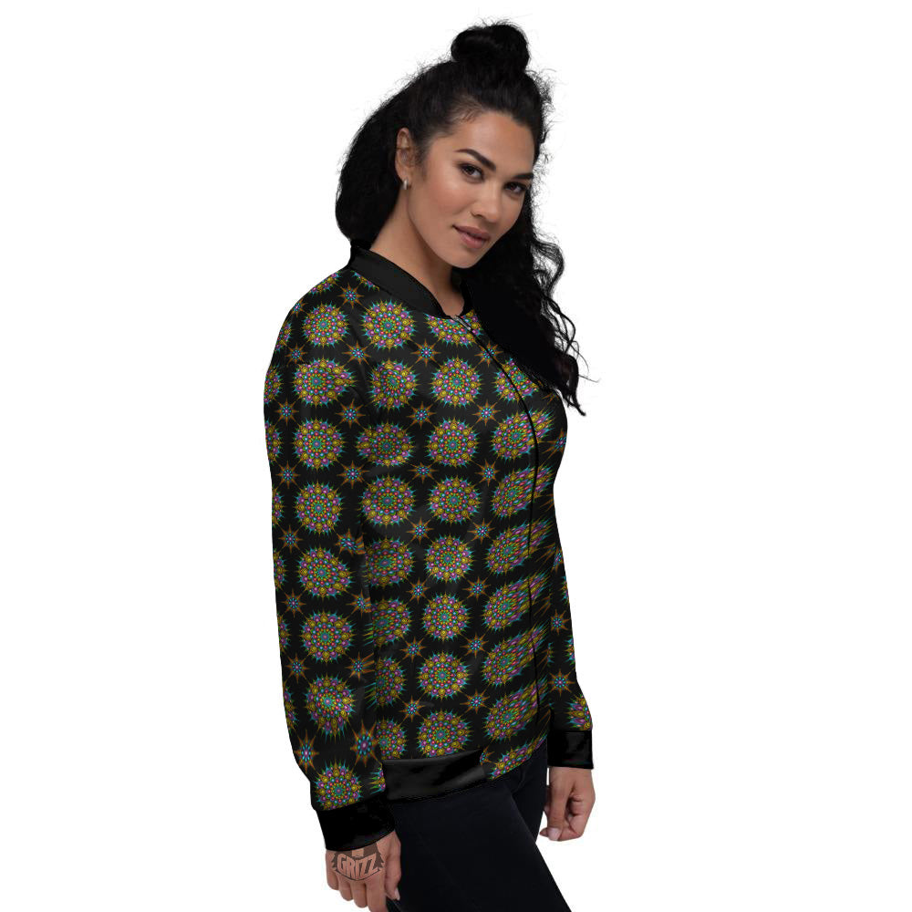 Bohemian Colorful Mandala Print Pattern Women's Bomber Jacket-grizzshop