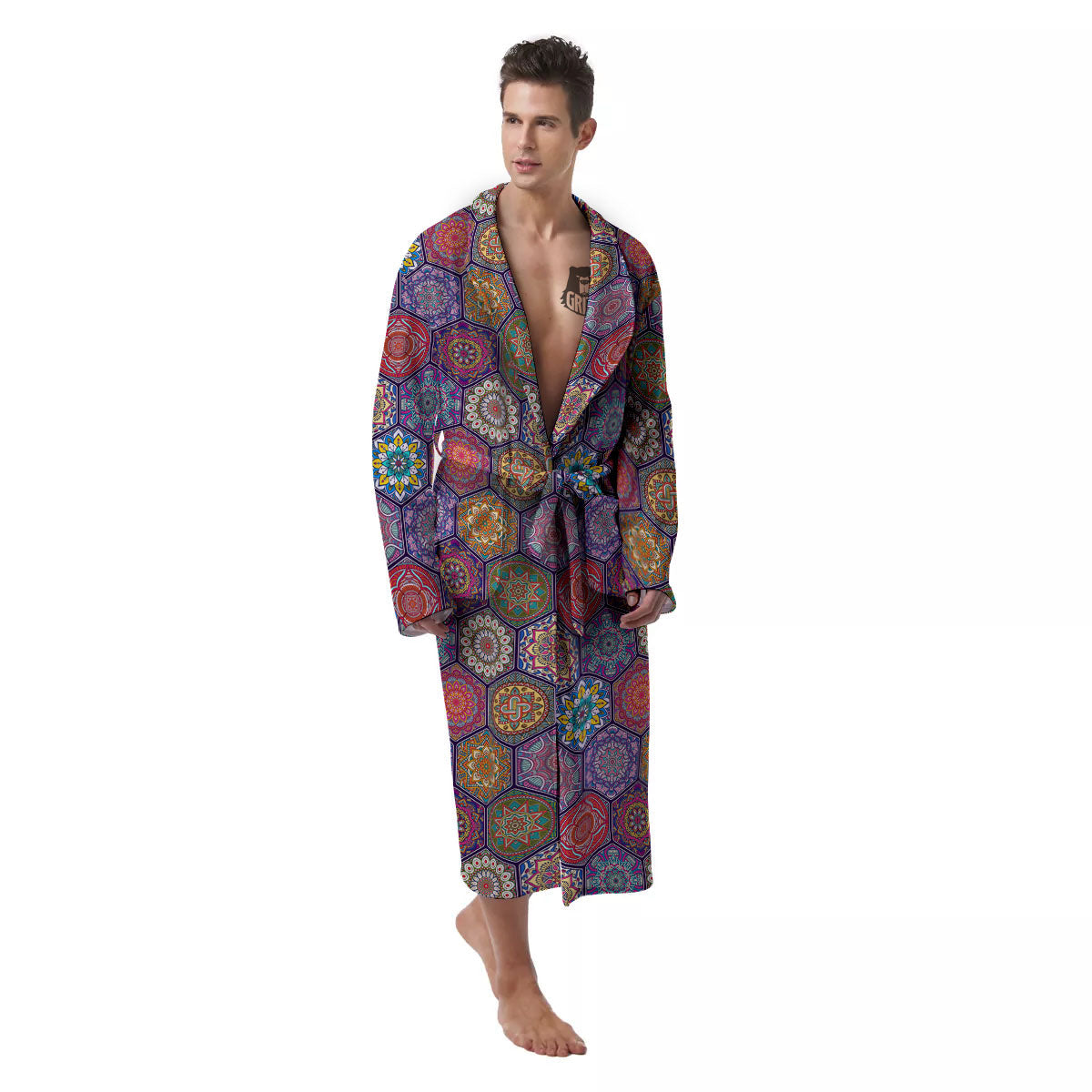 Bohemian Ethnic Mandala Print Pattern Men's Robe-grizzshop