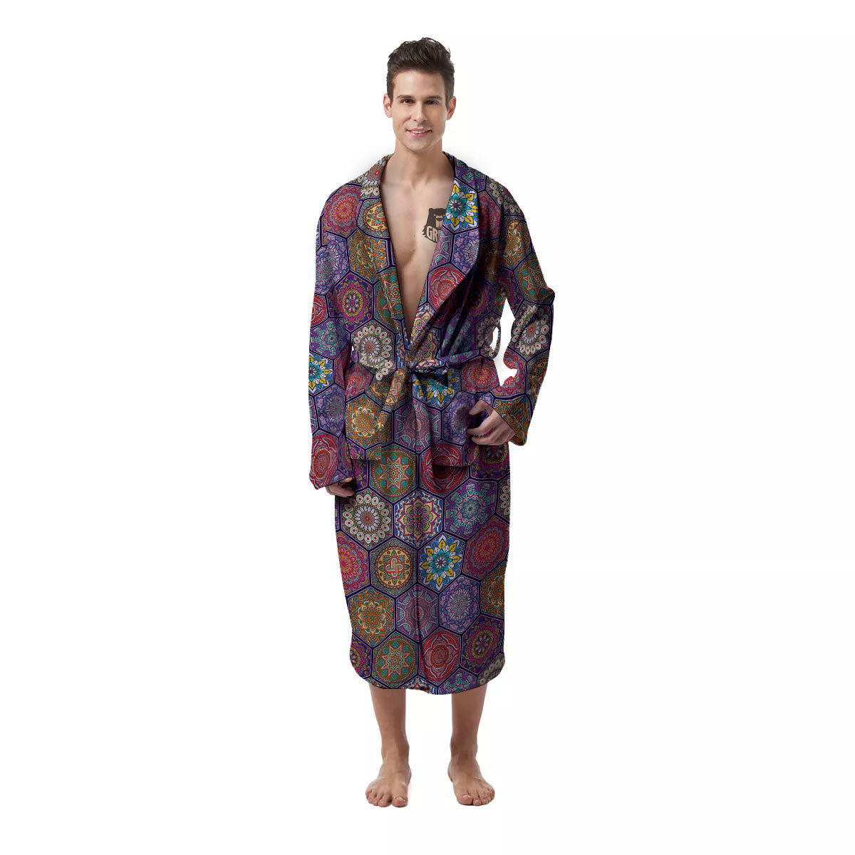Bohemian Ethnic Mandala Print Pattern Men's Robe-grizzshop