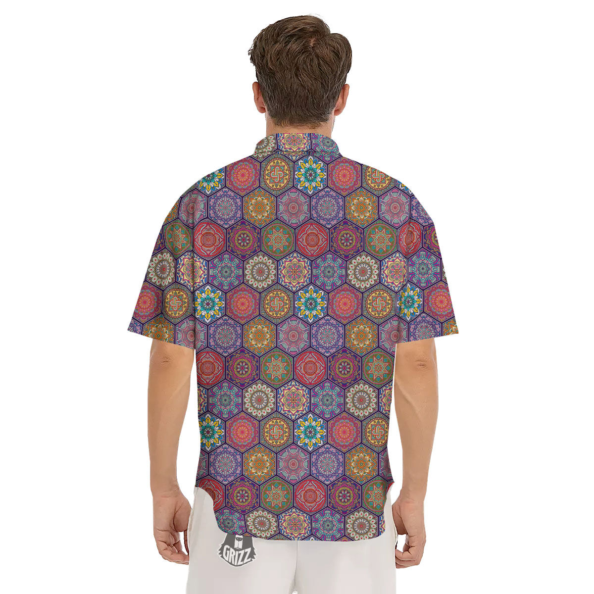 Bohemian Ethnic Mandala Print Pattern Men's Short Sleeve Shirts-grizzshop