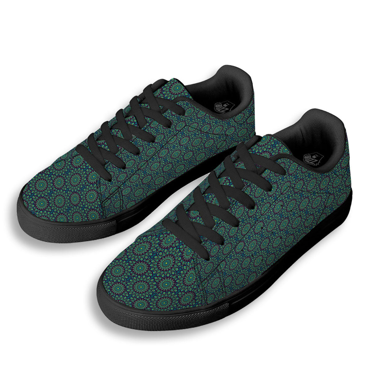 Bohemian Ethnic Teal Print Pattern Black Low Top Sneakers-grizzshop
