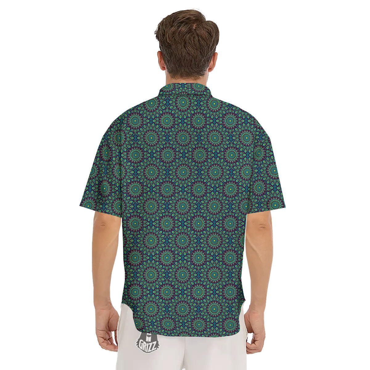 Bohemian Ethnic Teal Print Pattern Men's Short Sleeve Shirts-grizzshop