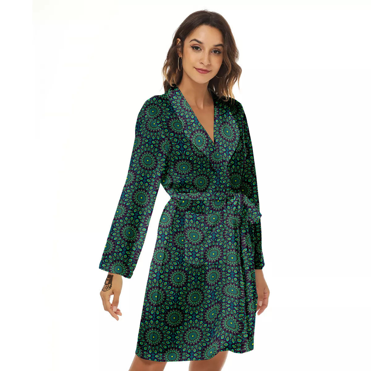 Bohemian Ethnic Teal Print Pattern Women's Robe-grizzshop