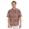 Bohemian Floral Orange Print Pattern Men's Short Sleeve Shirts-grizzshop