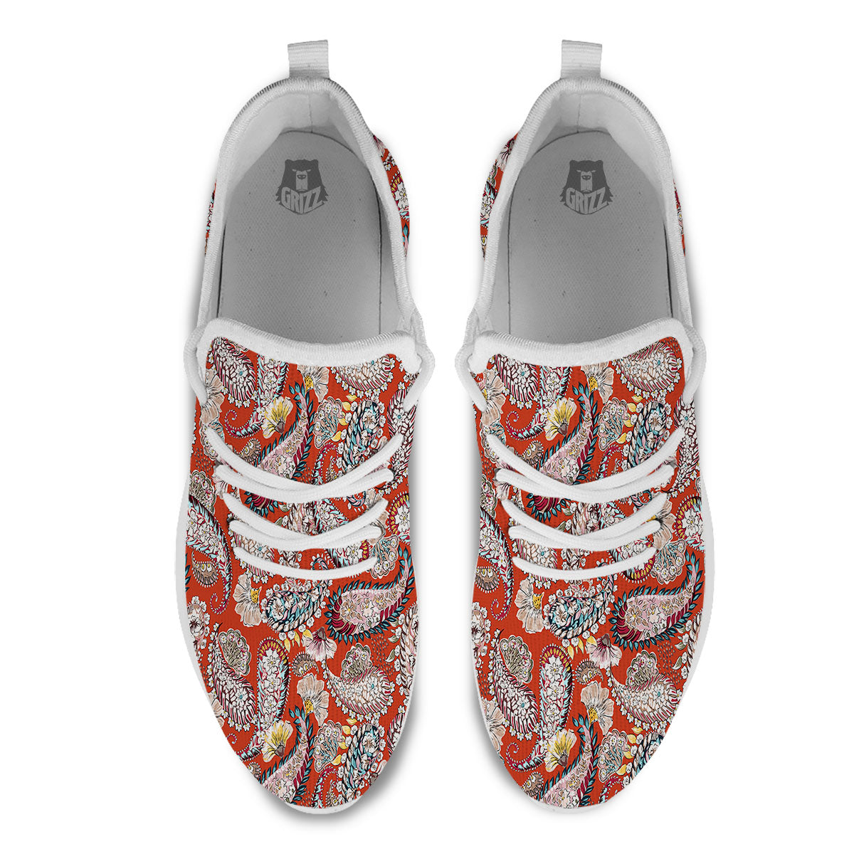 Bohemian Floral Orange Print Pattern White Athletic Shoes-grizzshop