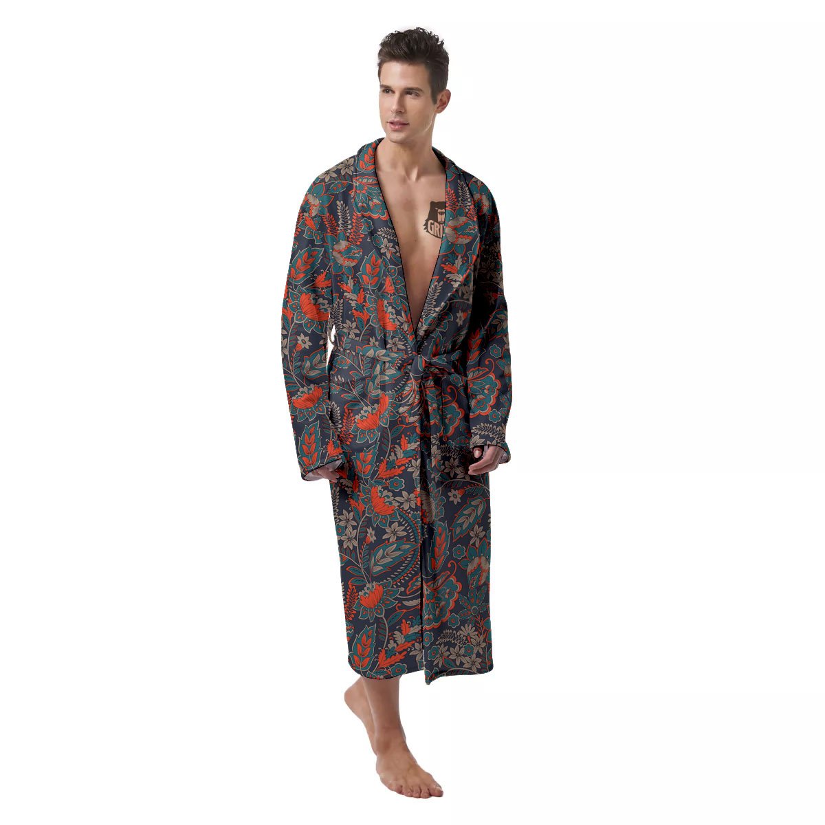 Bohemian Floral Retro Vintage Print Pattern Men's Robe-grizzshop
