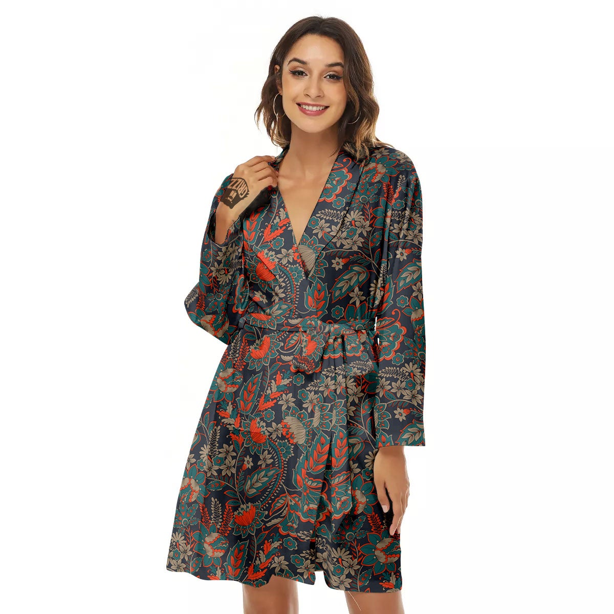 Bohemian Floral Retro Vintage Print Pattern Women's Robe-grizzshop