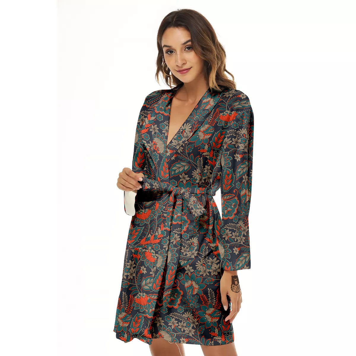 Bohemian Floral Retro Vintage Print Pattern Women's Robe-grizzshop