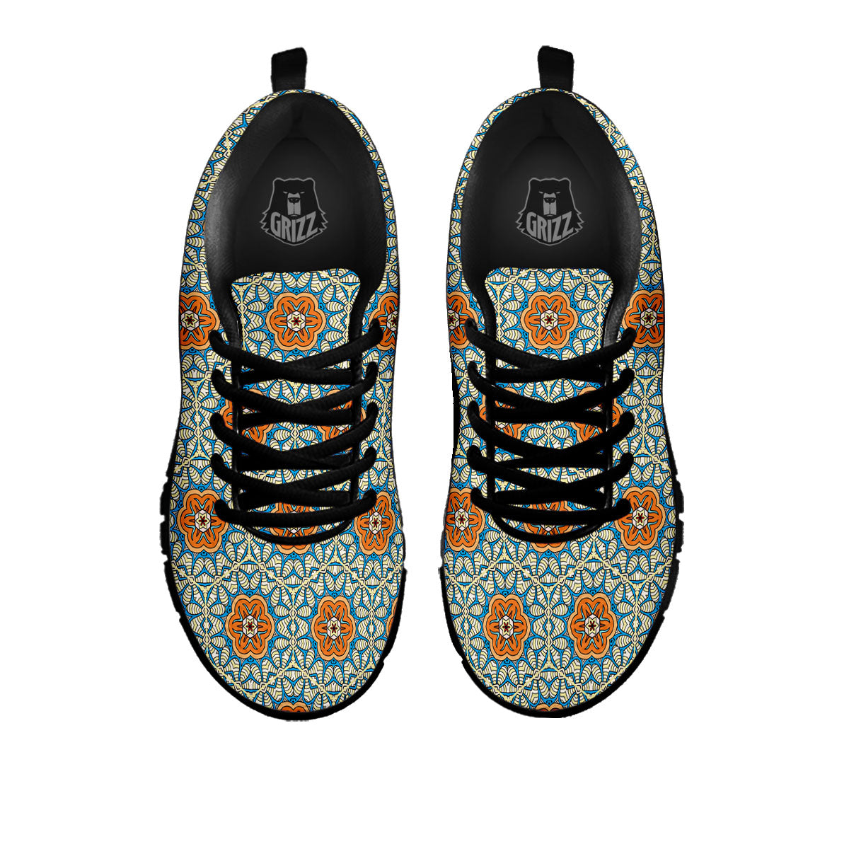 Bohemian Mandala Floral Print Pattern Black Sneaker-grizzshop