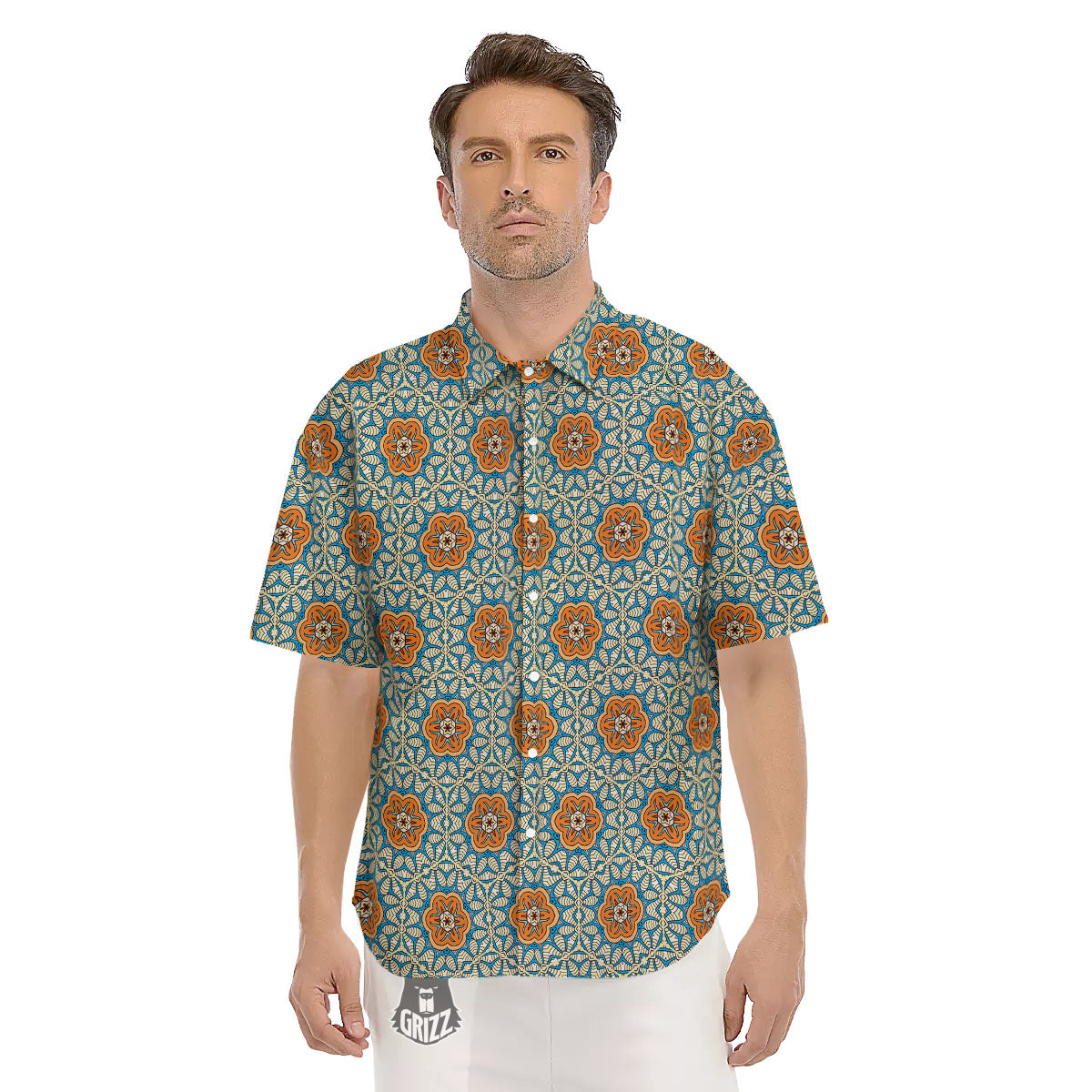 Bohemian Mandala Floral Print Pattern Men's Short Sleeve Shirts-grizzshop