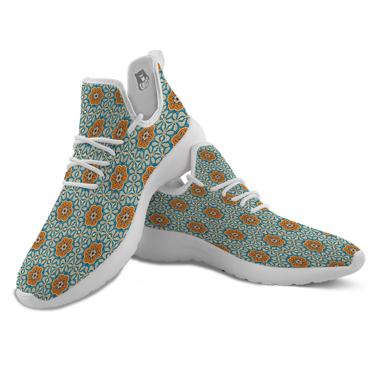 Bohemian Mandala Floral Print Pattern White Athletic Shoes-grizzshop