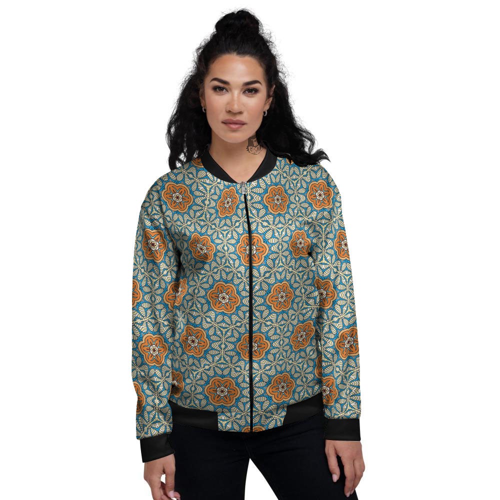 Bohemian Mandala Floral Print Pattern Women's Bomber Jacket-grizzshop