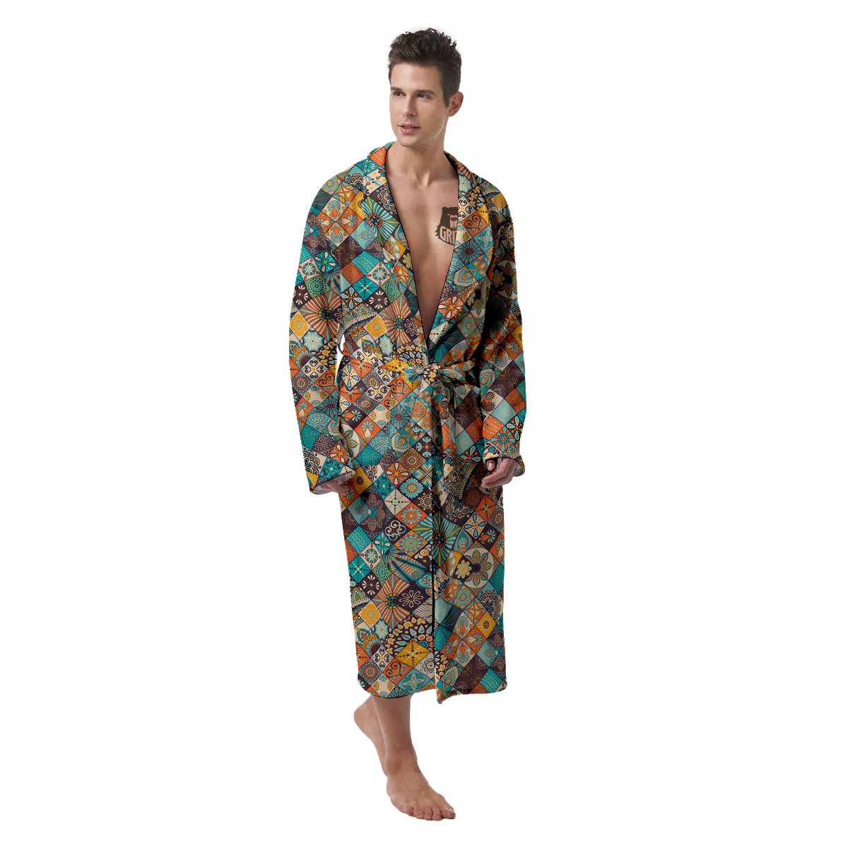 Bohemian Mandala Floral Vintage Print Pattern Men's Robe-grizzshop