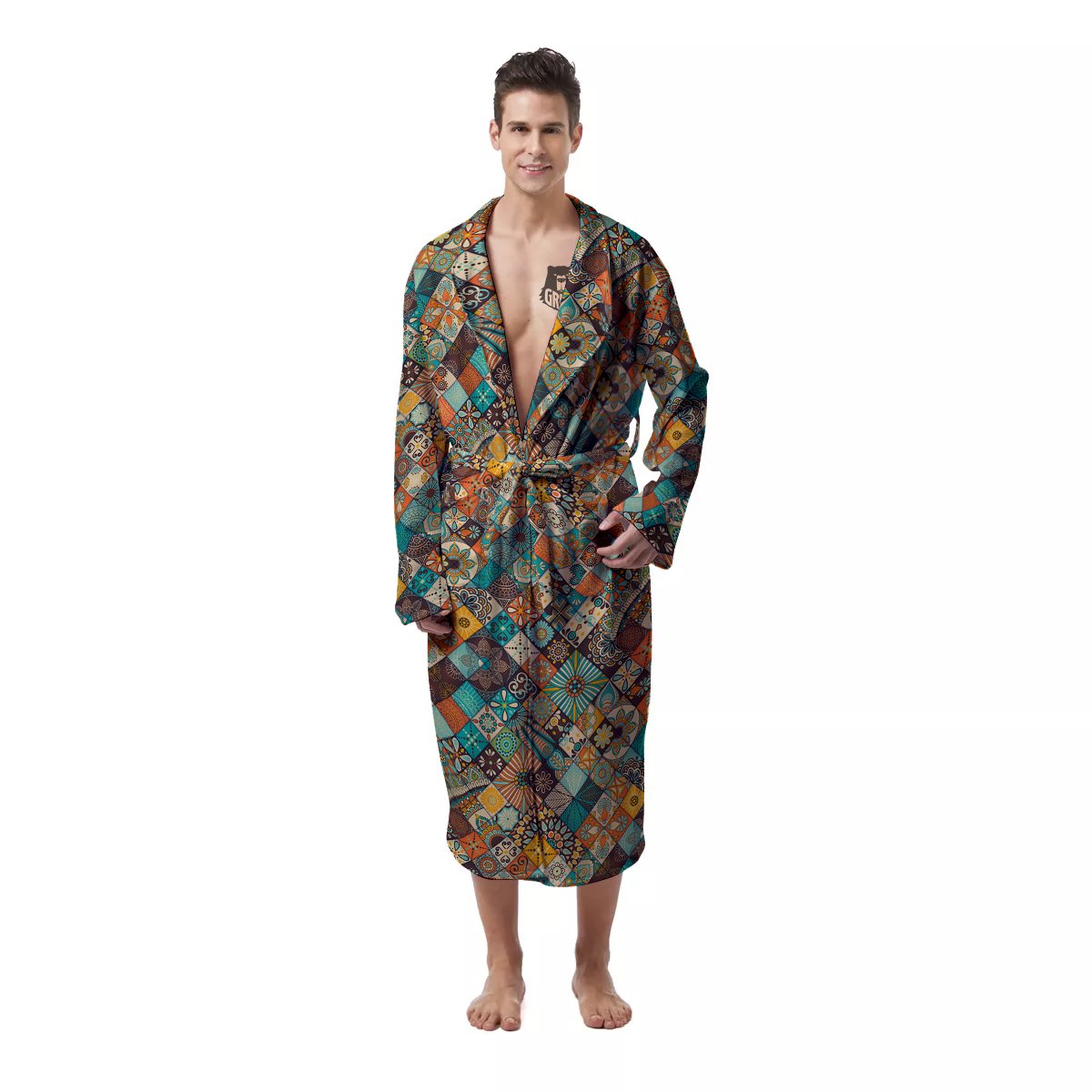 Bohemian Mandala Floral Vintage Print Pattern Men's Robe-grizzshop