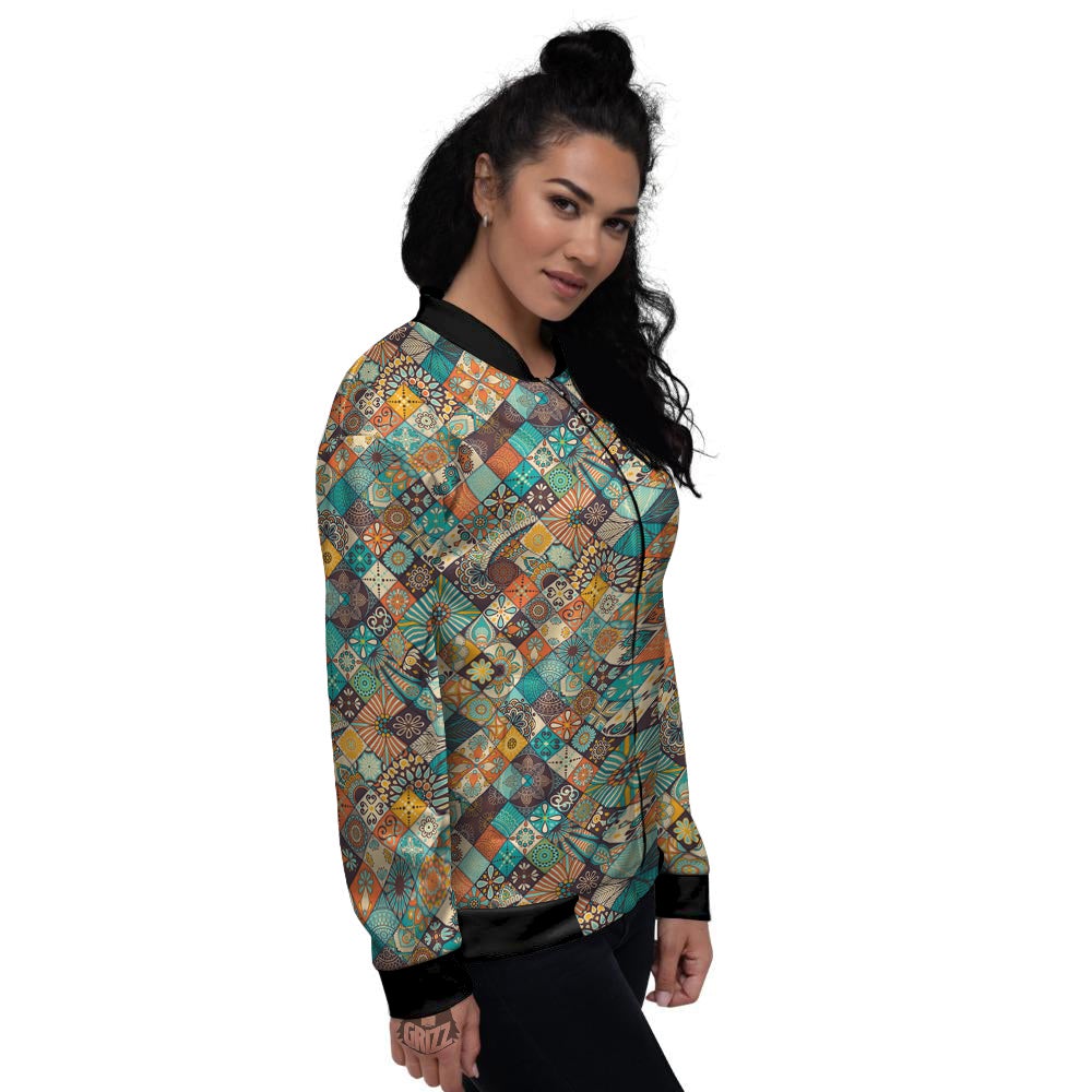 Bohemian Mandala Floral Vintage Print Pattern Women's Bomber Jacket-grizzshop