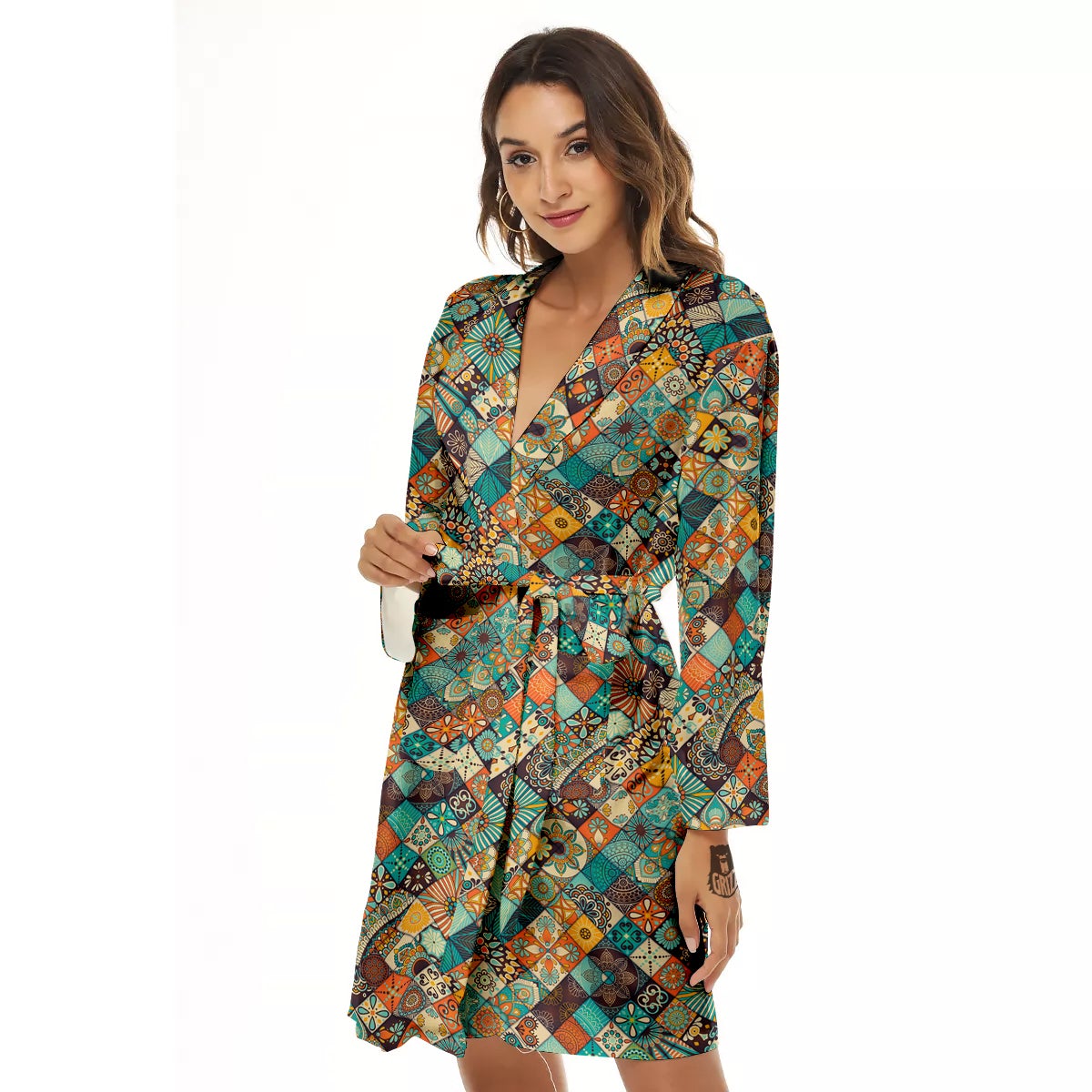Bohemian Mandala Floral Vintage Print Pattern Women's Robe-grizzshop