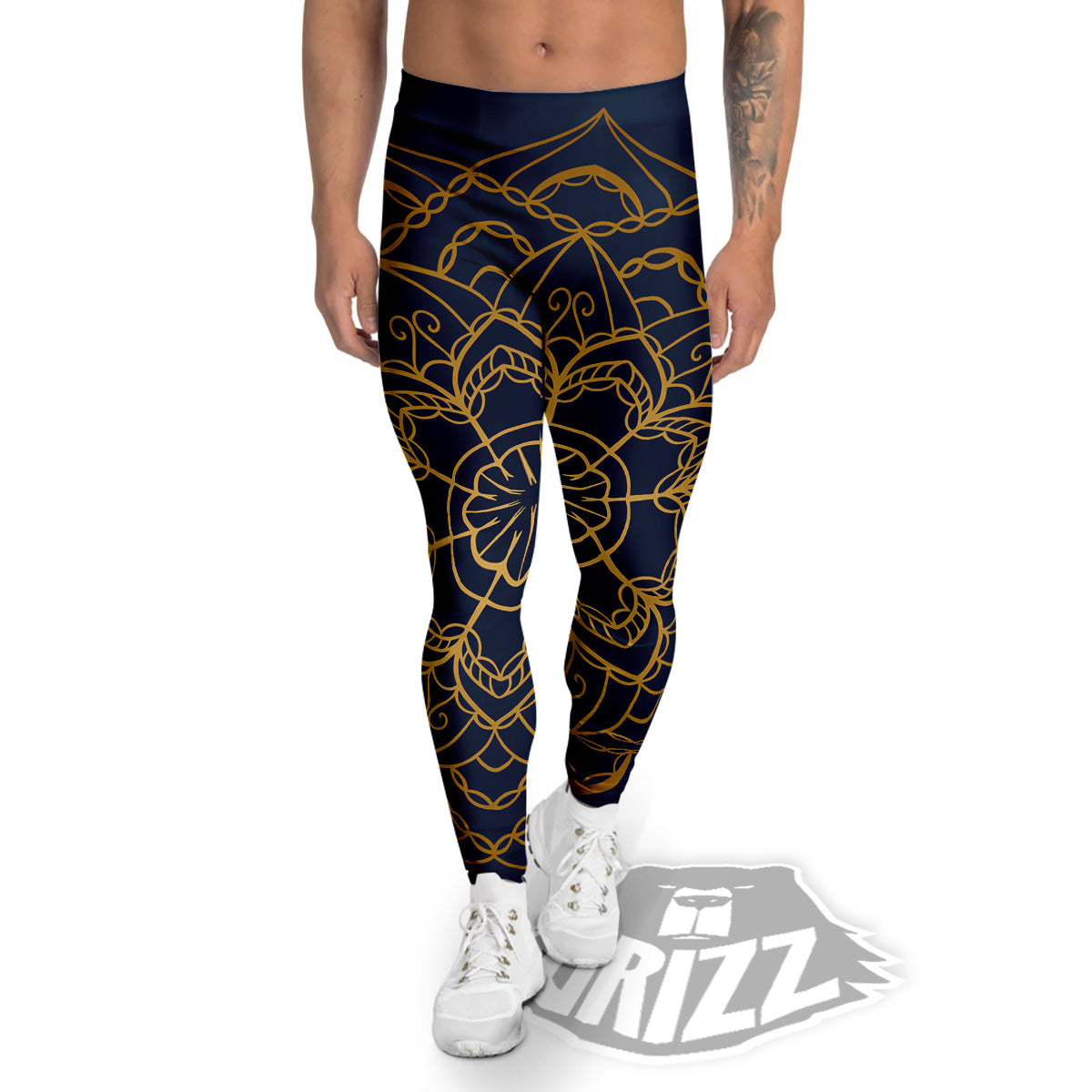 Bohemian Mandala Gold And Blue Print Men's Leggings-grizzshop